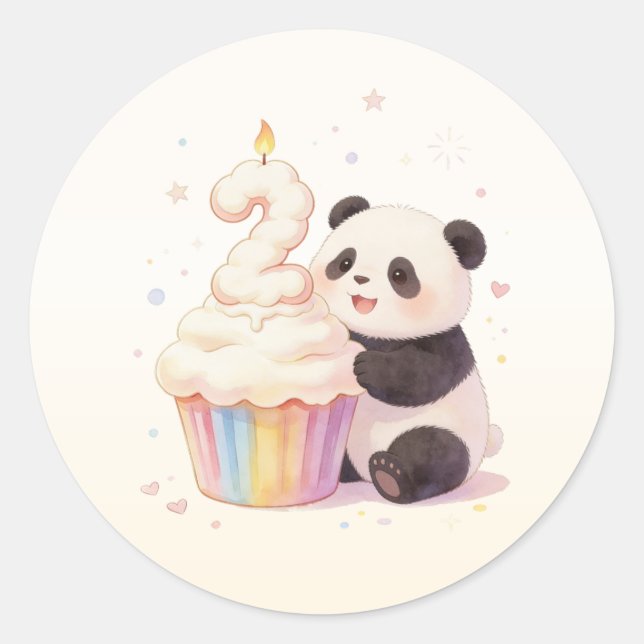 Sticker Rond Doux Panda Pastel Bébé 2e Anniversaire (Devant)