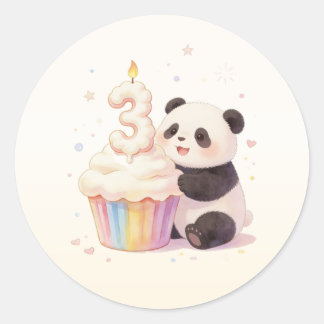 Sticker Rond Doux Panda Pastel Bébé 3ème Anniversaire