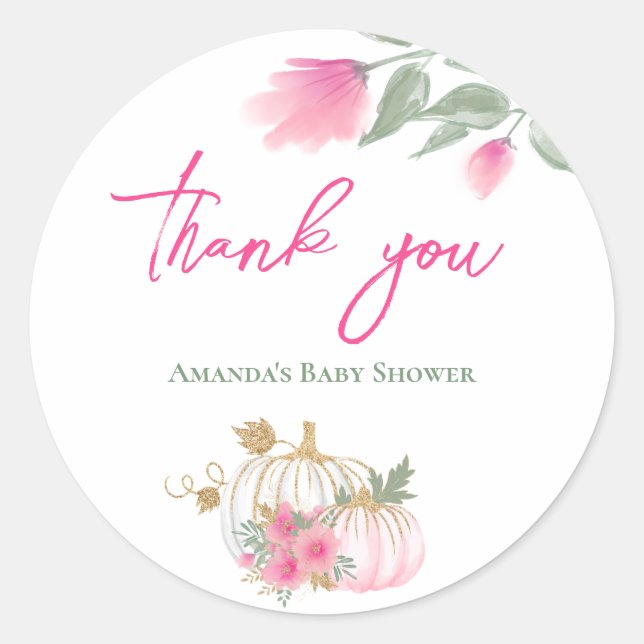 Sticker Rond Doux Petit Citrouille Blush Rose Or Blanc Floral (Devant)