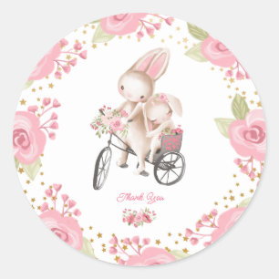 Sticker Rond Doux petit lapin bébé fille douche