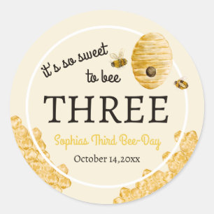 Sticker Rond Doux Pour Abeille Trois Troisième Anniversaire Ruc