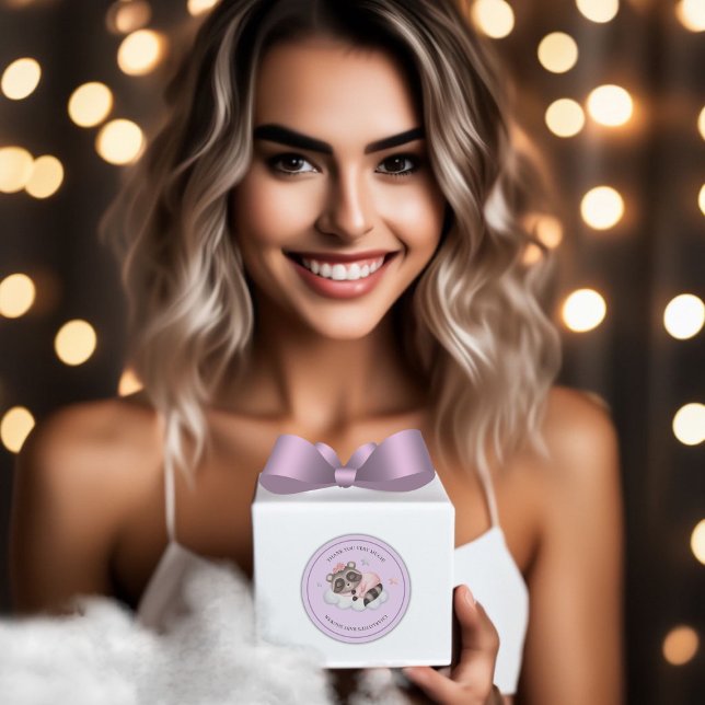 Sticker Rond Doux Raccoon animal fille Baby shower Merci (Girl Baby Shower Thank You Sticker!)