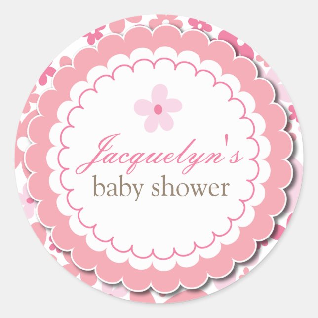 Sticker Rond Doux rose marron Fleurs chic bébé fille douche (Devant)