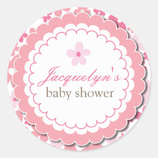 Sticker Rond Doux rose marron Fleurs chic bébé fille douche