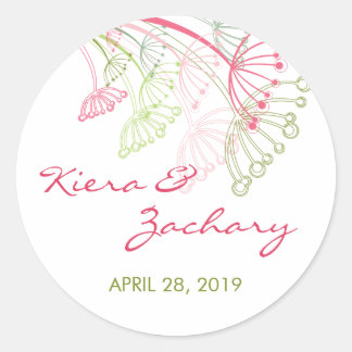 Sticker Rond Doux rose vert Dandelion Fleurs Mariage d'été
