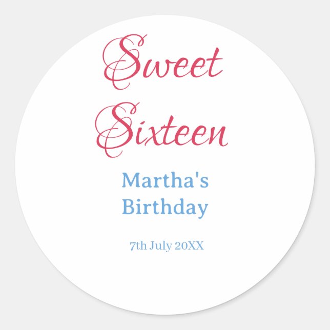 Sticker Rond Douze ans rose nom date calligraphie boho bleu (Devant)