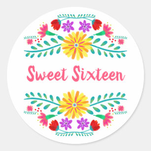 Sticker Rond Douze ans tout juste Fleur Mexicaine de Fête Blanc