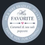 Sticker Rond Dove Bleu Coeur Flèche Sa Faveur De Mariage Favori<br><div class="desc">Personnalisé ses stickers de bonbons mariages préférés pour vos sacs de gâterie mariages que vous allez donner à vos invités comme un merci d'avoir assisté à votre mariage! Dans le texte courbe contre une bordure bleue poussiéreuse, ajoutez vos noms, la date mariage et un merci. Écrivez le type de traitement...</div>