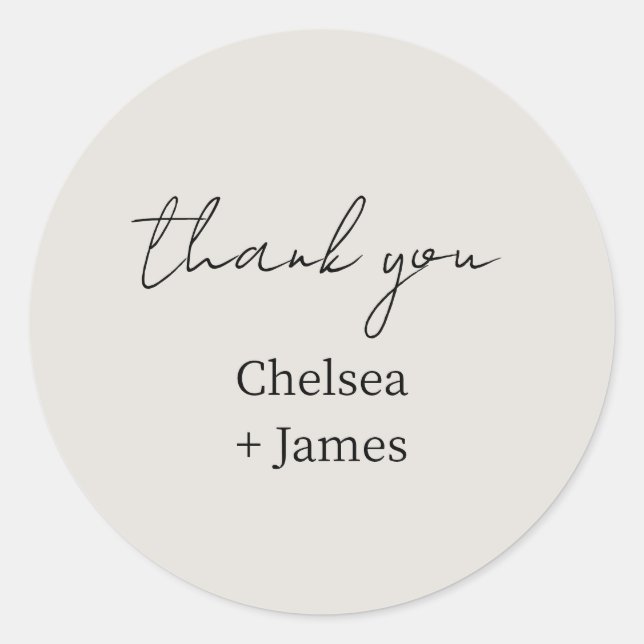 Sticker Rond Dove Grey | Mariage de Merci de script simple chic (Devant)