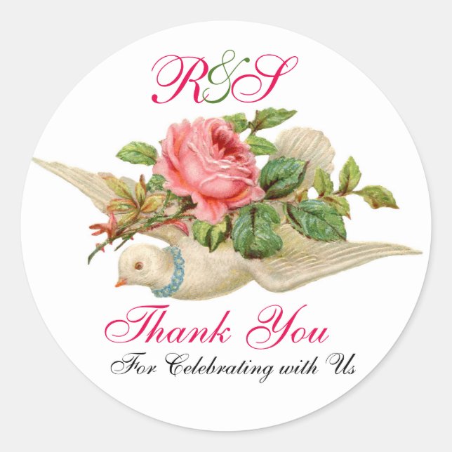 STICKER ROND DOVE VOL AVEC MERCI ROSE ROSE ROSE ROSE ROSE (Devant)