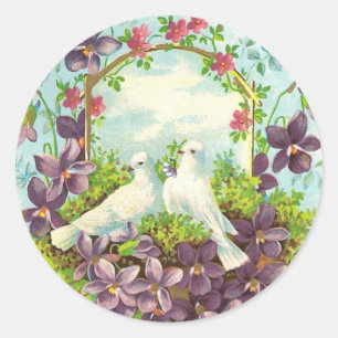 Sticker Rond Doves & Fleurs