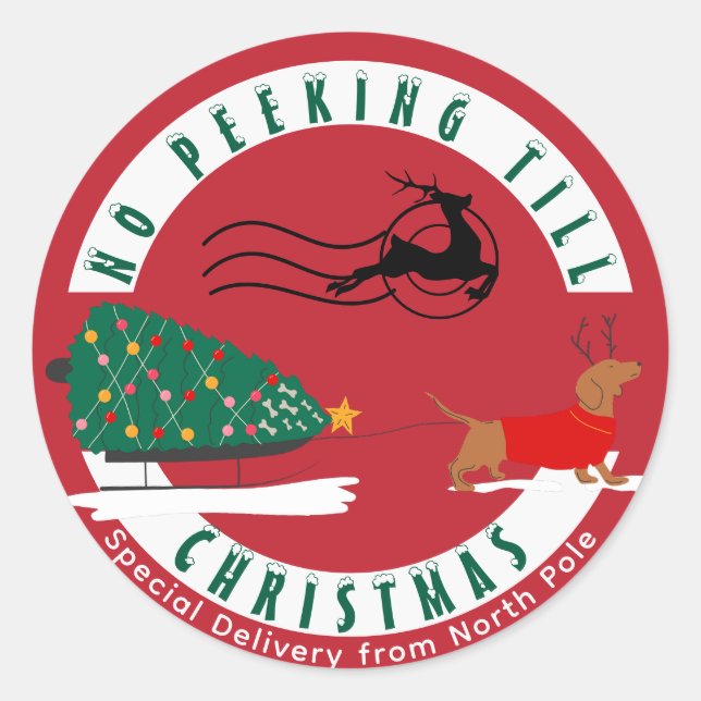 Sticker Rond Doxie Merry & Bright Dachshund Noël (Devant)