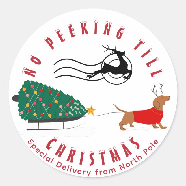 Sticker Rond Doxie Merry & Bright Dachshund Noël (Devant)
