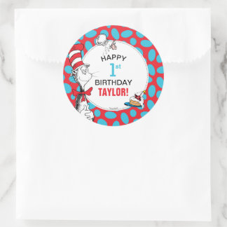 Sticker Rond Dr. Seuss | Chat Chapeauté Anniversaire