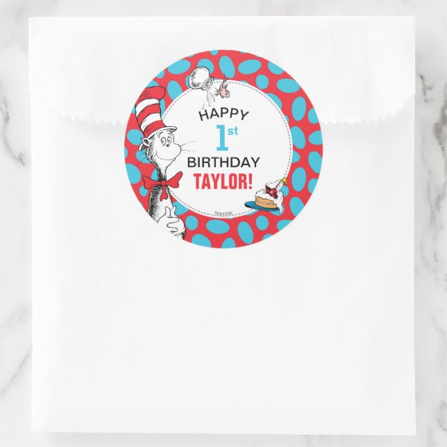 Sticker Rond Dr. Seuss | Chat Chapeauté Anniversaire (Sac)