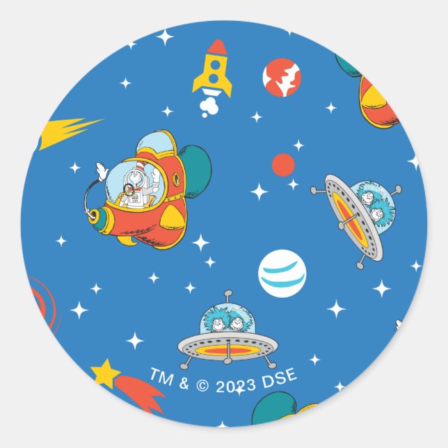 Sticker Rond Dr Seuss | Chat dans le Motif spatial Casquette (Devant)