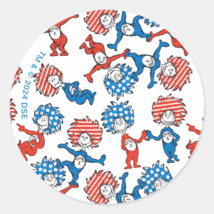 Sticker Rond Dr. Seuss Chose Un Chose Deux Motif Drapeau Amér
