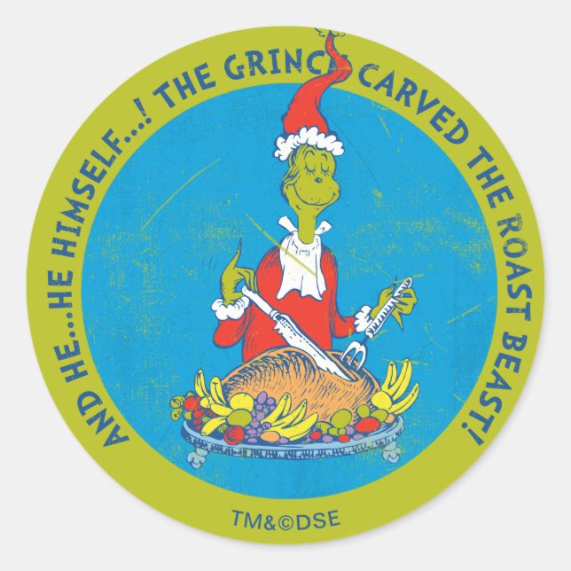 Sticker Rond Dr Seuss | Grinch | Bête rôtie de Noël (Devant)