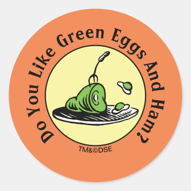 Sticker Rond Dr. Seuss | Icône d'œufs verts et jambon (Devant)