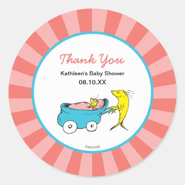 Sticker Rond Dr. Seuss | Un poisson - Remerciements pour Baby S (Devant)