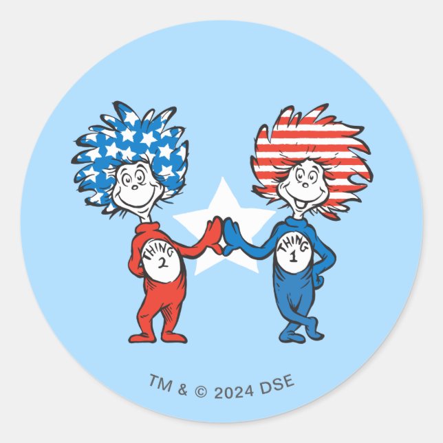 Sticker Rond Dr Seuss | Une chose Deux graphiques patriotiques (Devant)