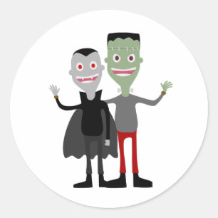 Sticker Rond Dracula et Frankenstein
