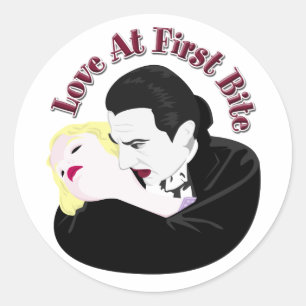 Sticker Rond Dracula, L'Amour Au Premier Bite