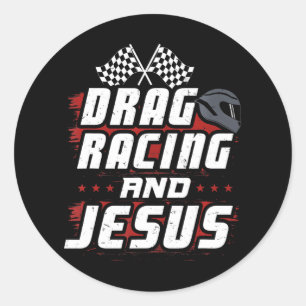 Sticker Rond Drag Racing Et Jésus