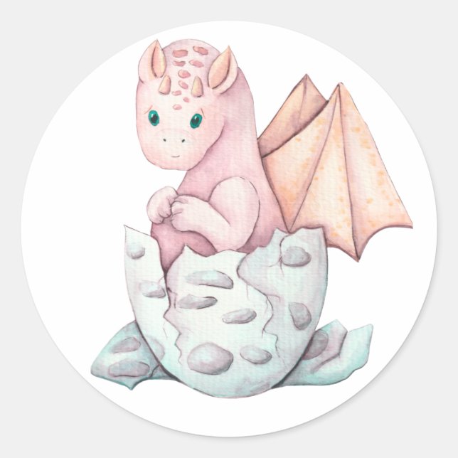 Sticker Rond Dragon à éclosion rose (Devant)