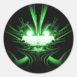 Sticker Rond Dragon Alien vert aux yeux brillants