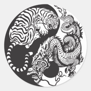 Sticker Rond dragon and tiger yin yang