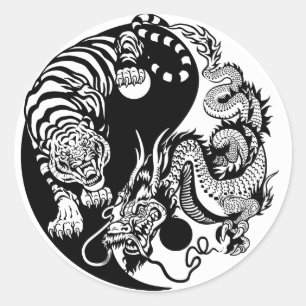 Sticker Rond dragon and tiger yin yang