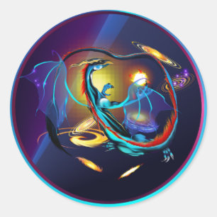 Sticker Rond Dragon-Autocollants bleus de galaxie