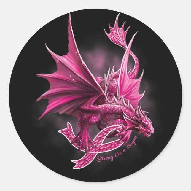 Sticker Rond Dragon Avec Ribbon Sensibilisation au cancer du se (Devant)