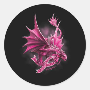Sticker Rond Dragon Avec Ribbon Sensibilisation au cancer du se