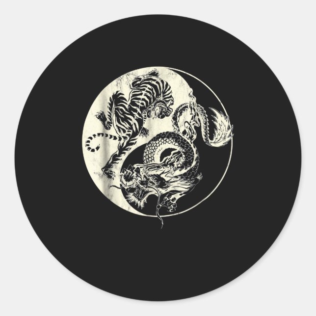 Sticker Rond Dragon Avec Tiger Tattoo YIN Et Yang Beast Combatt (Devant)