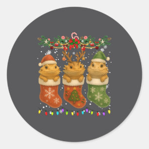 Sticker Rond Dragon barbu en chaussettes de Noël éclaire Dragon