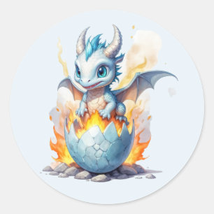 Sticker Rond Dragon bleu à éclos