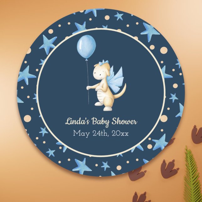 Sticker Rond Dragon Bleu Bébé de la Marine avec Baby shower à b (Créateur téléchargé)