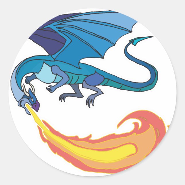 Sticker Rond dragon bleu crachant du feu (Devant)