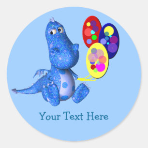 Sticker Rond Dragon bleu tenant l'autocollant mignon de ballons