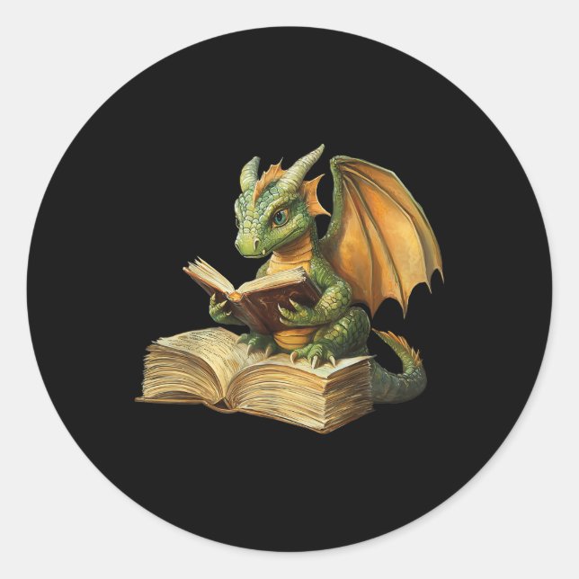 Sticker Rond Dragon Bookworm Livre de lecture Drôle Graphique (Devant)