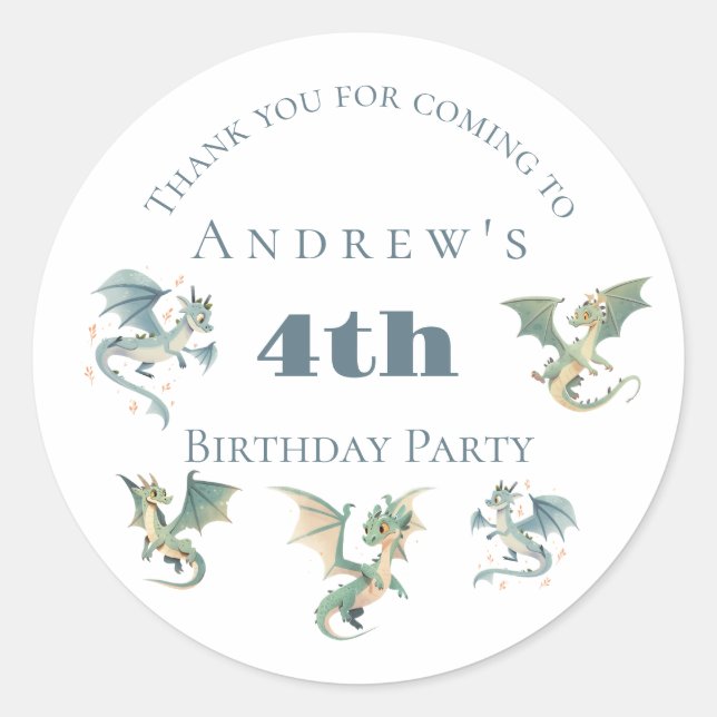 Sticker Rond Dragon Boys 3ème 4ème 5ème anniversaire Invitation (Devant)