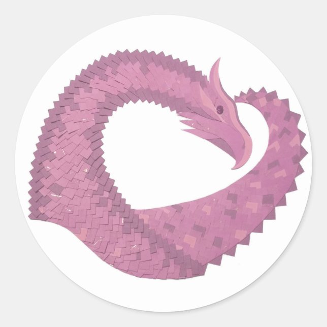 Sticker Rond Dragon cardiaque mauve sur blanc (Devant)