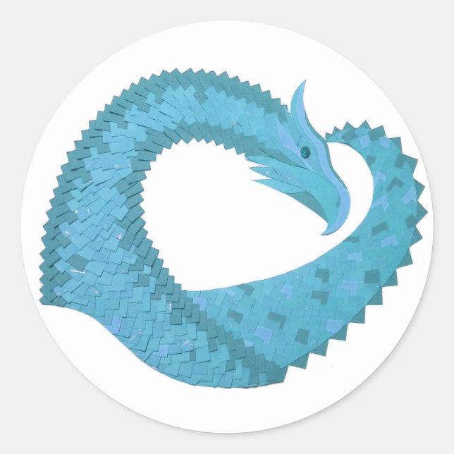 Sticker Rond Dragon cardiaque turquoise en blanc (Devant)