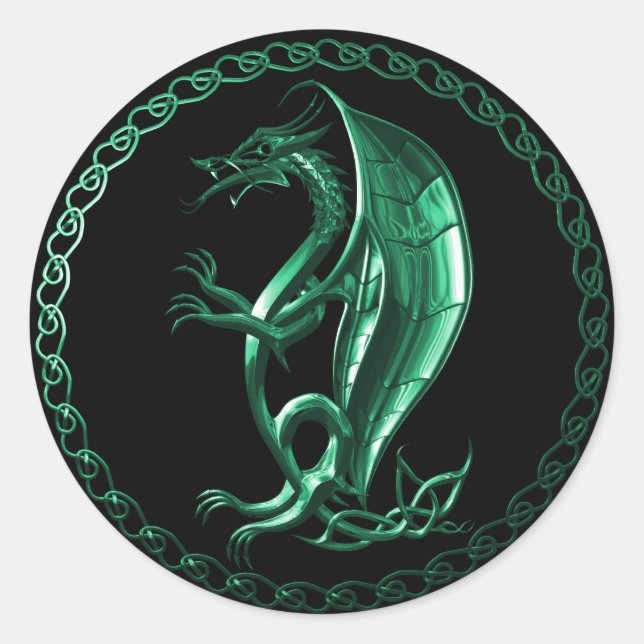 Sticker Rond Dragon céleste vert (Devant)