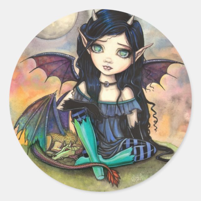 Sticker Rond Dragon Child Cuge Big Eye Fairy et Dragon (Devant)
