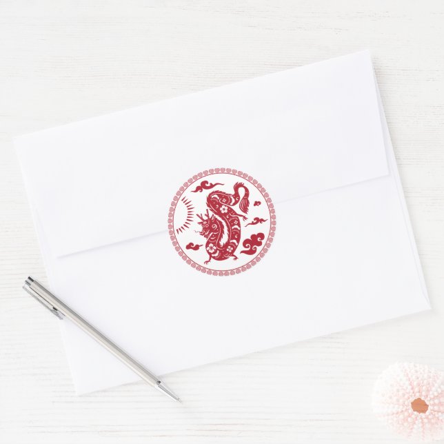 Sticker Rond Dragon chinois, Année du dragon (Enveloppe)