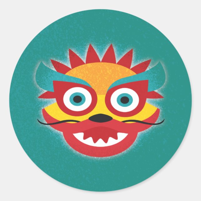 Sticker Rond Dragon chinois Bonne chance Nouvel An (Devant)