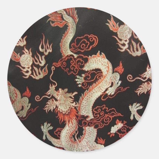 Sticker Rond Dragon chinois d'argent (Devant)